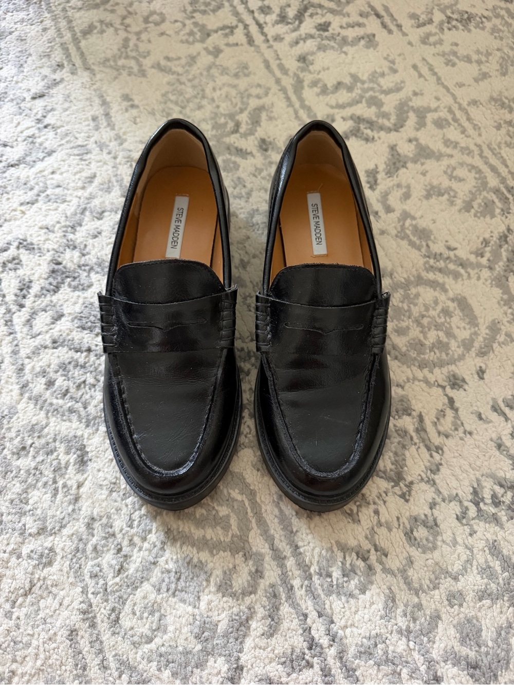 Steve Madden Black Leather Penny Loafers (Women)